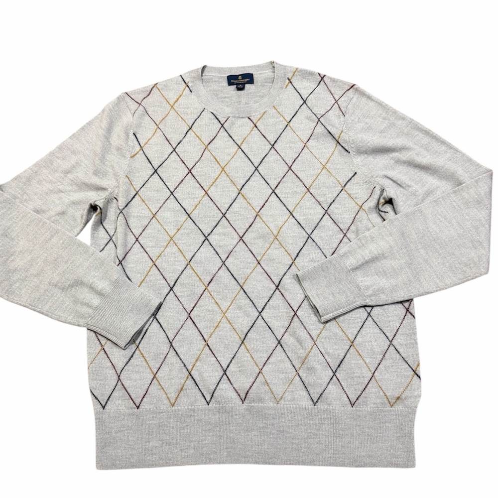 Brooks Brothers 100% Extra Fine Merino Wool Argyle Crewneck Sweater